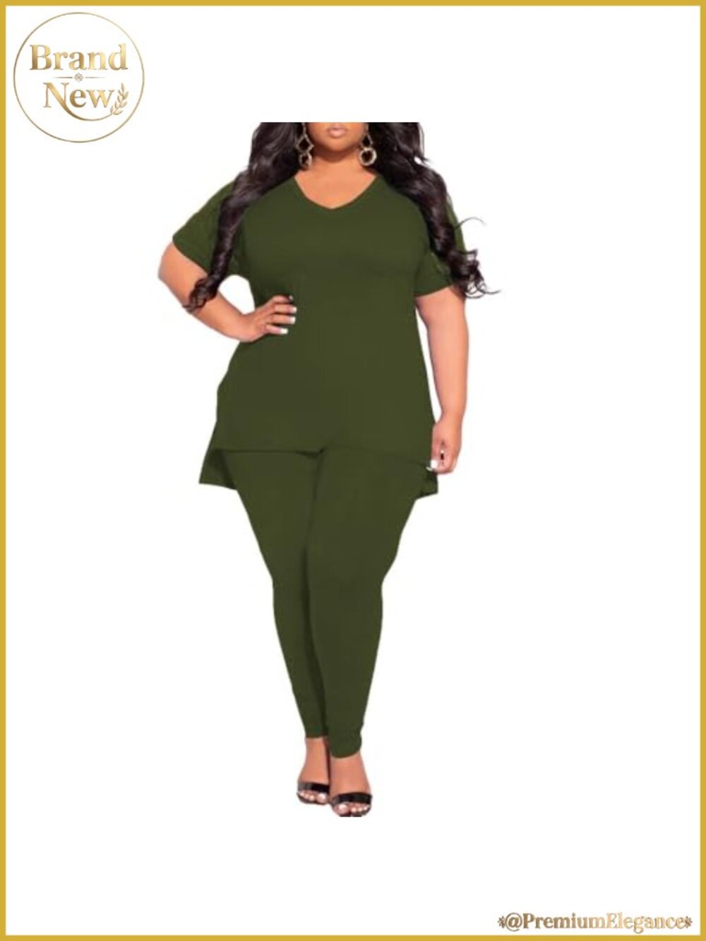 Plus Size 2 Piece Outfits Sweatsuits Set V Neck Short Sleeve Loungewear